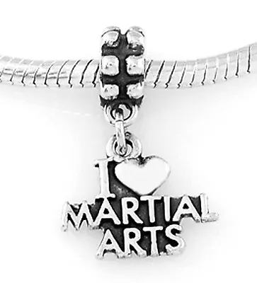 Silver Dangling I Love Martial Arts European Bead • $23.99