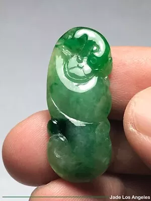 Vintage Monkey Rich Translucent Emerald Floral Green Jadeite Jade Pendant 19ct • $400