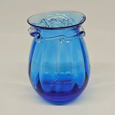 Pilgrim Glass Co Cobalt Blue Hand Blown Paneled 3.5  Vase Swirled Collar • $9.99