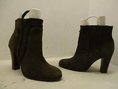 TILA MARCH PARIS Green Suede Leather Ankle Fashion Boots Womens Size 41 EUR • $29.95