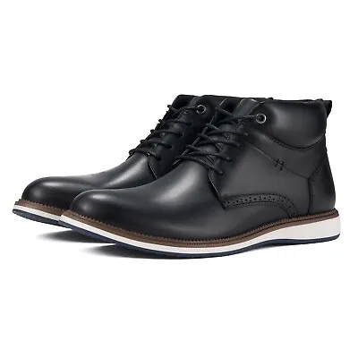 Rollda Men's Casual Chukka Boots Leather Lace-Up Ankle Dress Boots Foot Support • $41.89