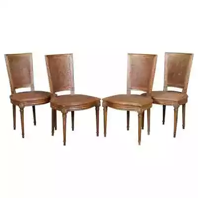 Set Of 4 French Louis XVI Style Cane Dining Chairs Circa 1940 • $1995
