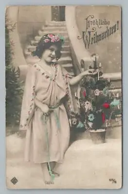 Little Girl W Miniature Christmas Tree RPPC Antique German Photo Postcard 1910s • $19.99