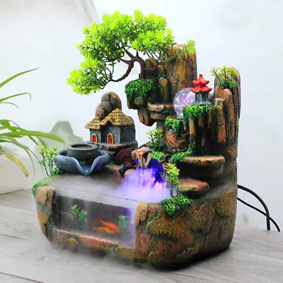 Desktop Zen Fountain Rockery Zen Meditation 12 LED Waterfall With Atomizer Home • $51.70