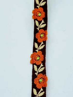 £0.99 • Buy Retro Brown Orange Flower Embroidered Ribbon Trim Edge Trimming 8mm 0.8cm Width