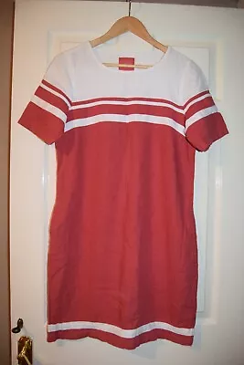 Next Red & White Striped Linen Mix Nautical Sailor Dress 10 Tunic Shift Pockets • £5.49