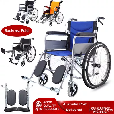 16/20/24  Foldable Wheelchair Park Brakes Lightweight Soft Mobility Aid Disabled • $136.77