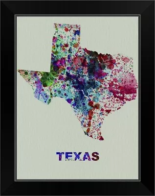 $54.99 • Buy Texas Color Splatter Map Black Framed Wall Art Print, Map Home Decor