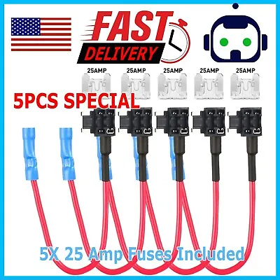5 Pack Low-Profile Fuse Tap + 25A Blade Add Circuit 25AMP Adapter 25 A Amp 12V • $8.49