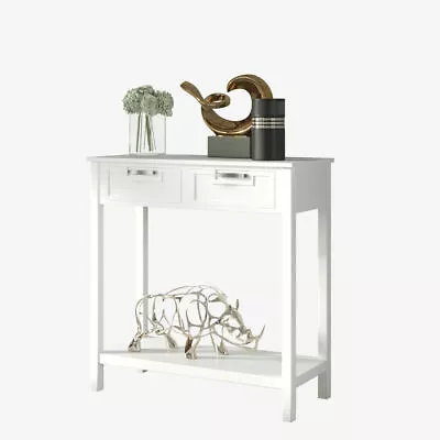 Accent Console Table Entryway Sofa Foyer Table Storage Shelf W/2 Drawers White • $98.99