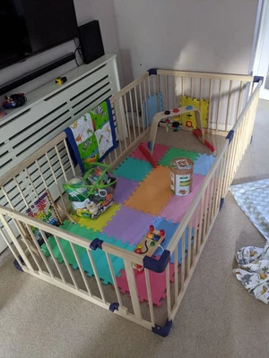 £52 • Buy Wooden Child Playpen Six Sections With Child Proof Lock Gate