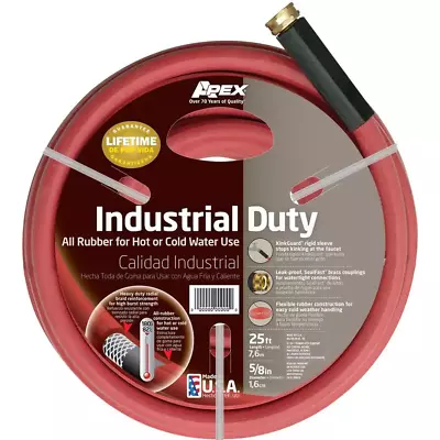 Apex Commercial Hot Water Hose 5/8 Inch Dia X 25 Ft Red Rubber Industrial Duty • $38.54