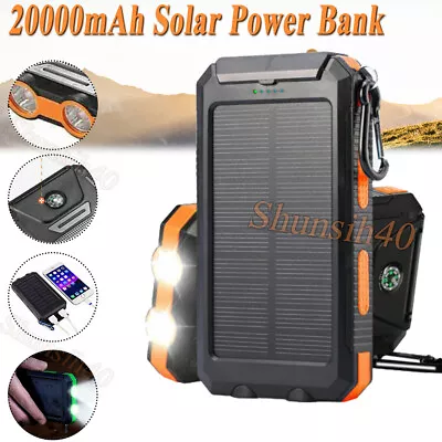 20000mAh Portable Solar Power Bank Dual USB Output External Battery Charger 2024 • $13.92