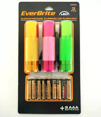 Everbrite 3 Pack 80 Lumen LED/Flashlights Glow In The Dark Aluminum Batteries • $11.99