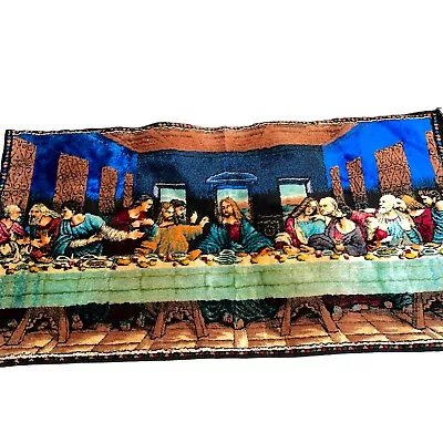 Vintage LAST SUPPER Velvet Tapestry 38” X 20”Rug Wall Hanging Religious Decor • $34.97