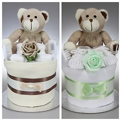 Baby Boy Girl Unisex One 1 Tier Nappy Cake  Cute Teddy Bear  Baby Shower Gift • £13.99