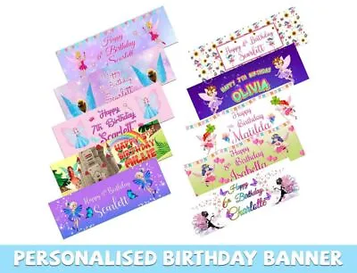 Personalised Fairy Design Birthday Banners Kid Party Decoration Children 37 • £6.99