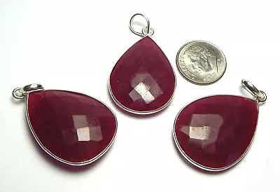 RUBY Sterling Silver 30mm Faceted Teardrop Pendant Bead /r12 • $17.25