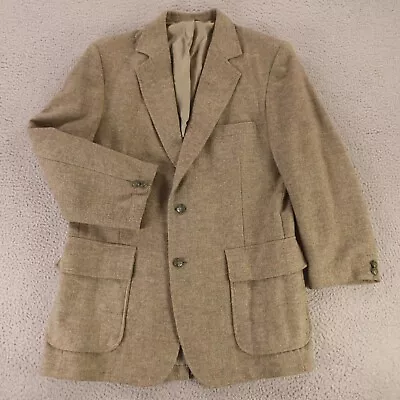 VINTAGE Donegal Tweed Jacket M Beige Tan Wool Blazer Patch Pockets USA 40S • $74.37