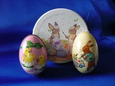 VINTAGE Set/ 3 Easter Egg Pail Pull-apart Wooden Treat Egg Vintage Tin Egg • $5.49