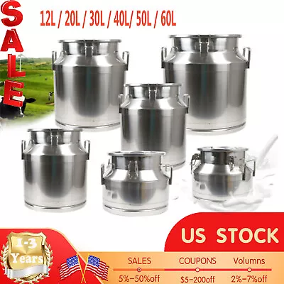 12l/20l/30l/40l/50l/60l Stainless Milk Can Pail Bucket Jug Oil Barrel Canister • $19