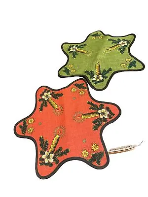 Vintage Placemats Christmas Candle 100% Jute West Germany Set Of 2 Red Green • $12.50