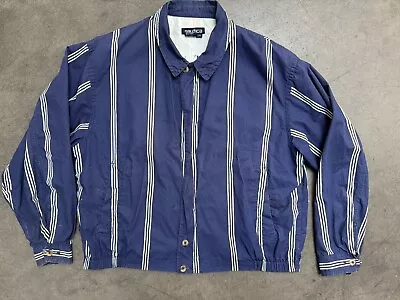 Nautica Vintage Blue & White Stripe Zip-Up Lightweight Shirt Jacket – Mens Large • $25