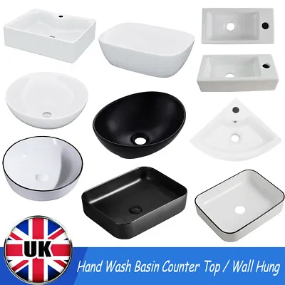 Modern Bathroom Counter Top Wash Basin Wall Mount Ceramic Cloakroom Gloss Sink • £27.50