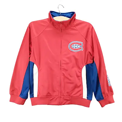 NHL Boys Montreal Canadiens Full Zip Jacket Medium Red Blue Raglan Embroidered • $15