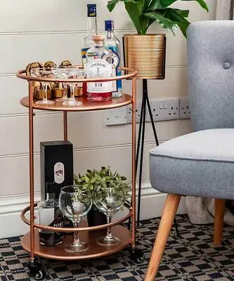 £29.99 • Buy Rose Gold Drinks Trolley With 2 Tiers 30's Art Deco Vintage Home Bar Cart