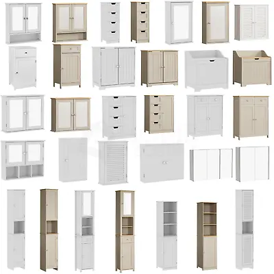 £44.99 • Buy Bathroom Cabinet Single Double Door Wall Mounted Tallboy Cupboard MDF White Grey