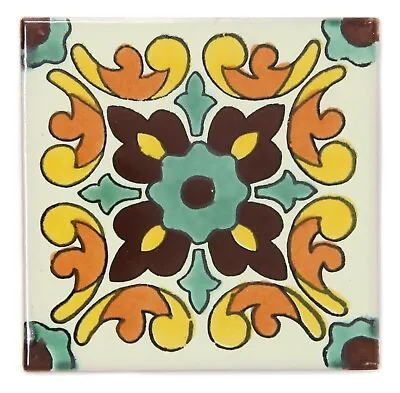 Mateo - Handmade Mexican Ceramic Talavera Large 10.5cm Tile Ethically Sourced • £1.95