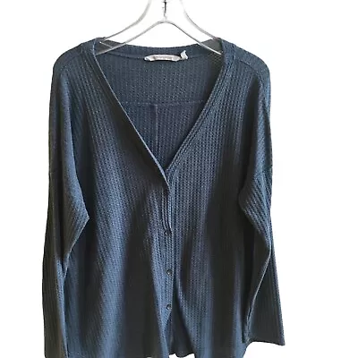 Soft Surroundings Dark Teal Thermal Knit Button Front Sweater Misses Size XL • $11