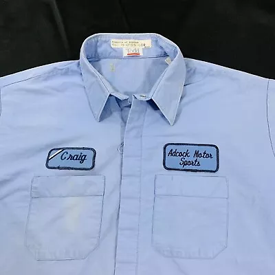 Vintage 90s Motor Sports Blue Short Sleeve Utility Snap Up Work Shirt Size 3XL  • $5