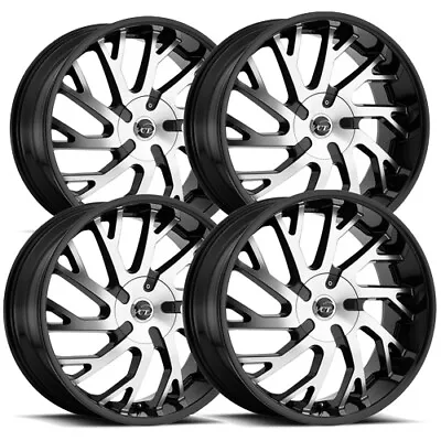 (Set Of 4) VCT V77 22x9 5x5 /5x5.5  +15mm Black/Machined Wheels Rims 22  Inch • $1087.96