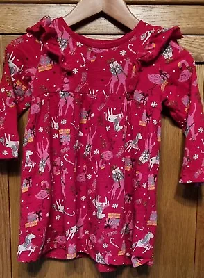 Baby Christmas Red Pink Dress With Unicorns And Flamingos  Age 12 To 18 Months  • £3