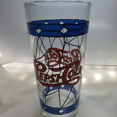 Vintage Pepsi Cola Tiffany Style Drinking Glass Blue Diamond Stained • $4.99