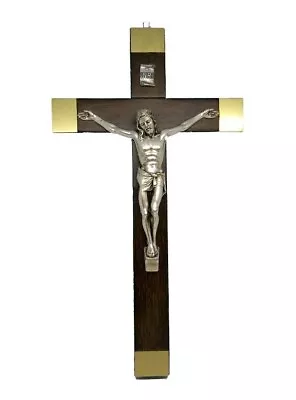 Walnut Crucifix Religious Wall Hanging Christian Decor • £18.95