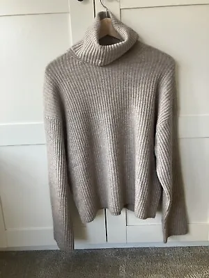 H&M Beige Marl Oversized Ribbed Knit Polo Neck Jumper S BNWT • £10