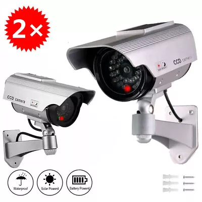 2Pcs Solar Power Dummy Camera LED Fake Security Outdoor CCTV Cam Flash IR Light • £13.99