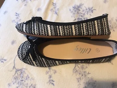 Lilley NWOTS Size 5 Black White & Silver Ballet Pumps Flats • £5