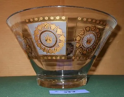 Vintage Large MCM Gold CROWN & SHIELD Glass Serving Bowl • $34.20