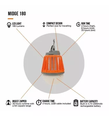 VANGO MIDGE 180 MIDGE Lumi-mosi Rechargeable Lantern And Mosquito Bug Killer     • £19.80