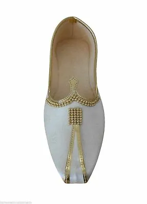 Men Shoes Leather Handmade Indian Wedding Mojaries Jutties Cream Size UK 5.5 • £44