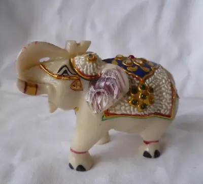 Original Hard Carved & Painted White Marble Rajasthani Indian Elephant • £15