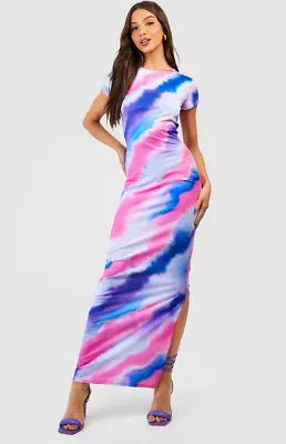 Boohoo Summer Maxi Dress Size 14 Multicoloured Abstract NEW • £8.99