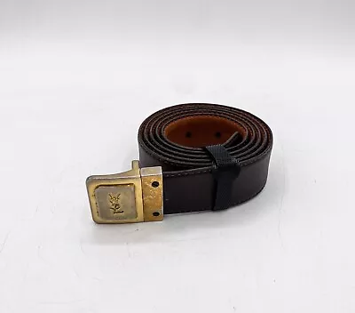 Vintage YSL Yves Saint Laurent Men's Brown Leather Belt Buckle 40  100cm • $49.99