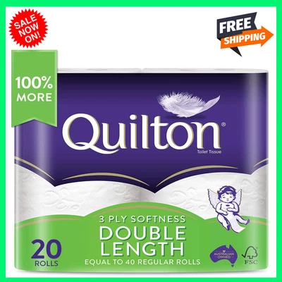 $32.98 • Buy Toilet Paper 20 Rolls Deluxe Quilton 3 Ply Double Length Large Roll Tissue Bulk 