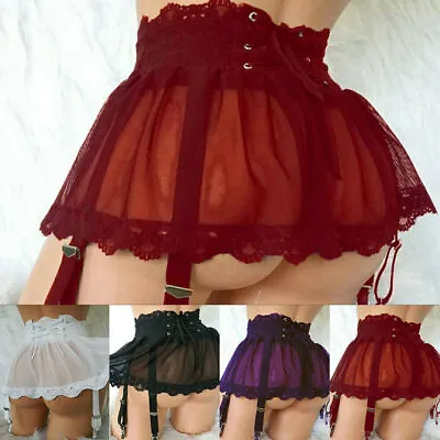 Womens Sexy Lace Skirt Dress Lingerie High Waist Suspender Garter Belt Nightwear • £8.09