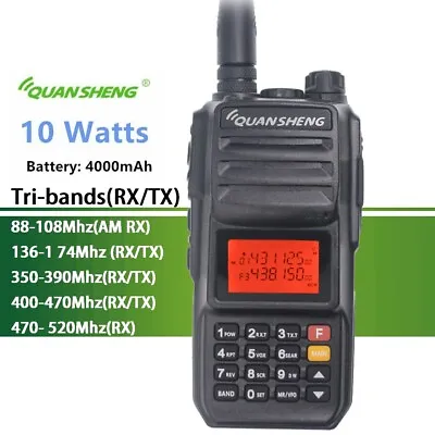 QuanSheng New TG-UV2 Plus 10W Ham Radio Walkie Talkie 4000mah Tri Band Voice • $75